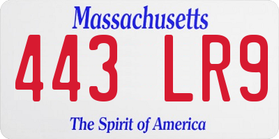 MA license plate 443LR9