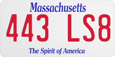 MA license plate 443LS8