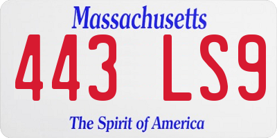 MA license plate 443LS9