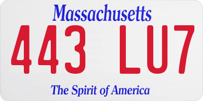 MA license plate 443LU7