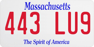MA license plate 443LU9