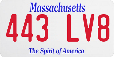 MA license plate 443LV8