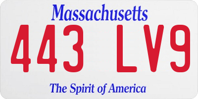 MA license plate 443LV9