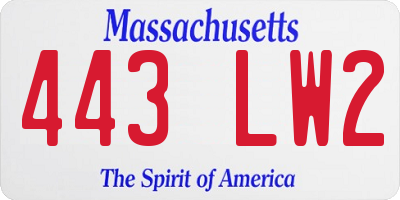 MA license plate 443LW2