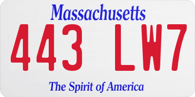 MA license plate 443LW7