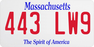 MA license plate 443LW9
