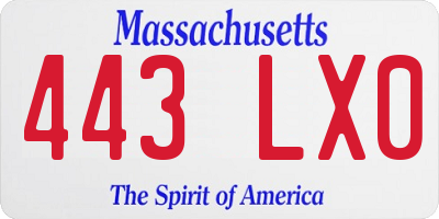 MA license plate 443LX0