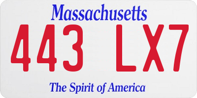 MA license plate 443LX7