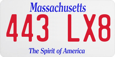 MA license plate 443LX8