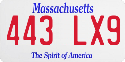 MA license plate 443LX9
