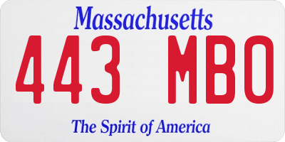 MA license plate 443MB0
