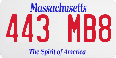 MA license plate 443MB8