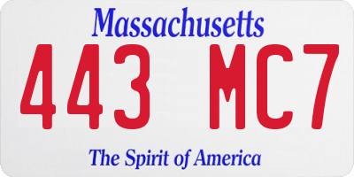 MA license plate 443MC7