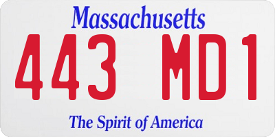 MA license plate 443MD1