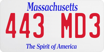 MA license plate 443MD3