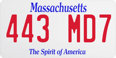 MA license plate 443MD7