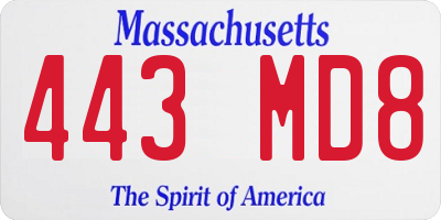 MA license plate 443MD8