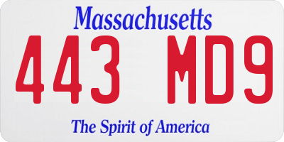 MA license plate 443MD9