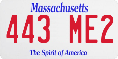 MA license plate 443ME2