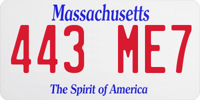 MA license plate 443ME7