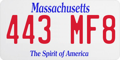 MA license plate 443MF8