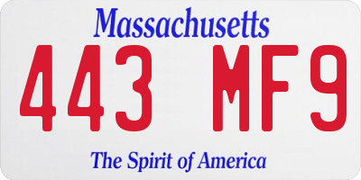 MA license plate 443MF9