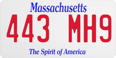 MA license plate 443MH9