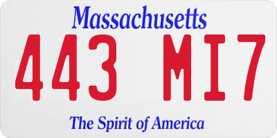 MA license plate 443MI7