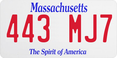 MA license plate 443MJ7