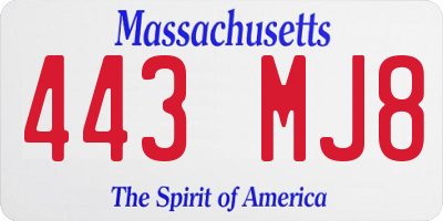 MA license plate 443MJ8