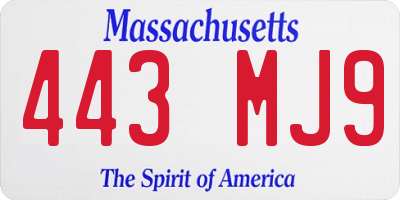 MA license plate 443MJ9