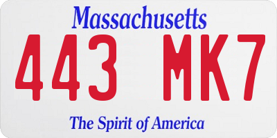 MA license plate 443MK7