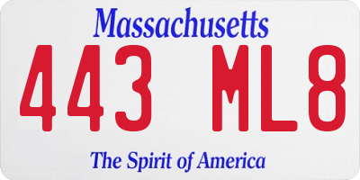 MA license plate 443ML8