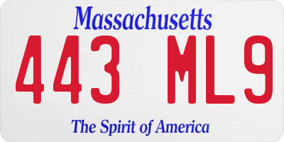 MA license plate 443ML9
