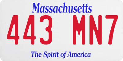MA license plate 443MN7
