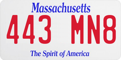 MA license plate 443MN8