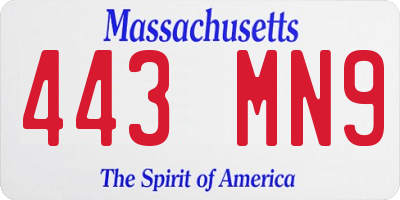 MA license plate 443MN9