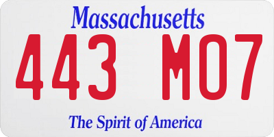 MA license plate 443MO7