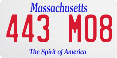 MA license plate 443MO8