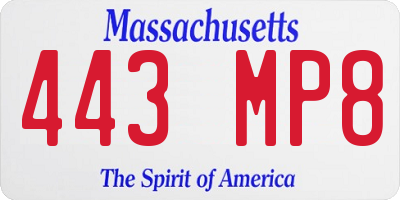 MA license plate 443MP8