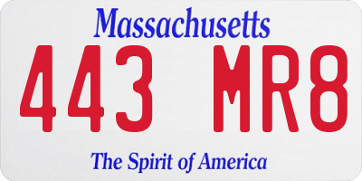 MA license plate 443MR8