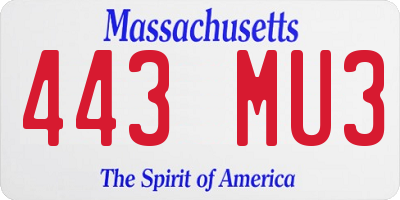MA license plate 443MU3