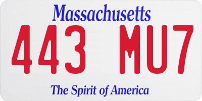 MA license plate 443MU7