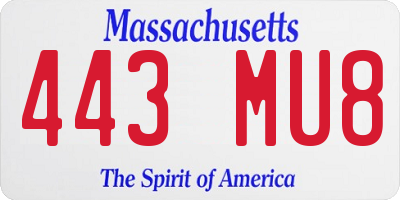 MA license plate 443MU8
