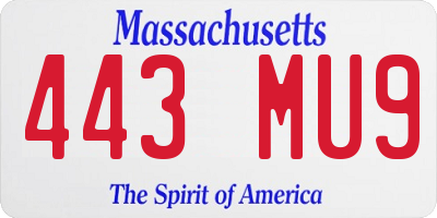MA license plate 443MU9