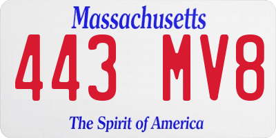MA license plate 443MV8