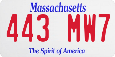 MA license plate 443MW7