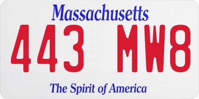 MA license plate 443MW8