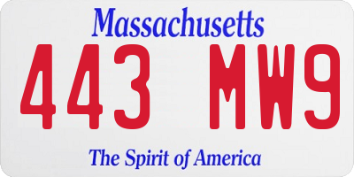 MA license plate 443MW9