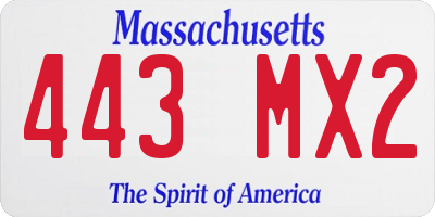 MA license plate 443MX2